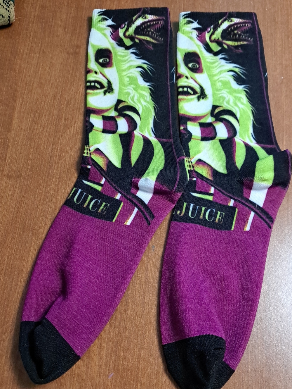 Novelty Graphic Crew Socks - Purple & Neon Green